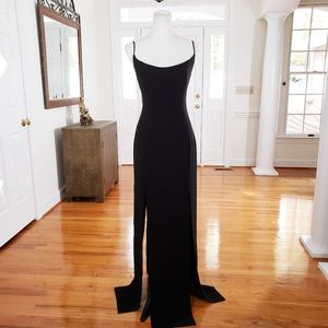 Black Halo Thigh Slit Gown Maxi Dress Black